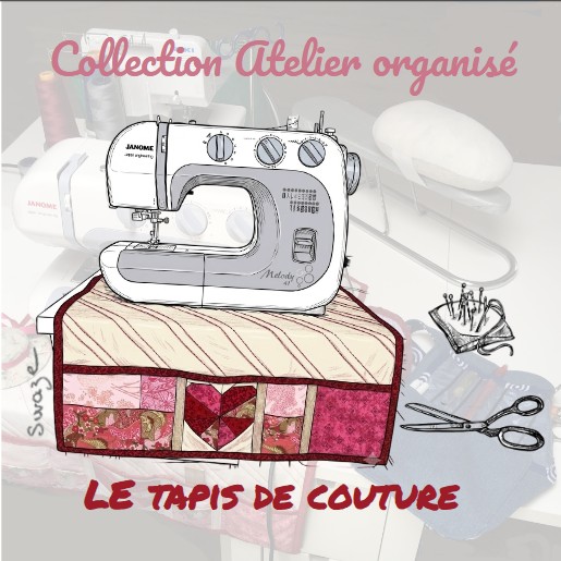 Tapis de machine à coudre, avec motif patchwork coeur