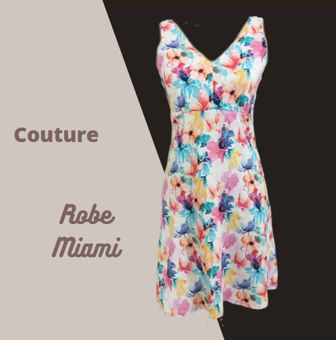 Robe Miami - robe en jersey, col V, pinces sous poitrine, réalisée sur-mesure