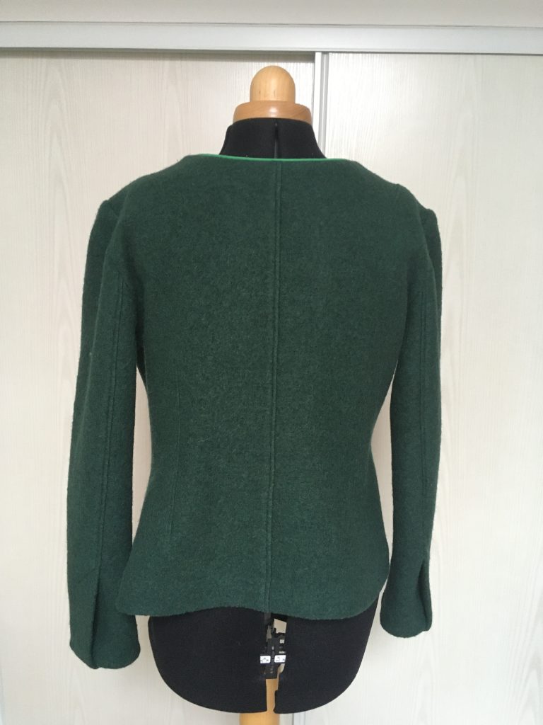 veste Armélia laine bouillie vert forêt vue de dos