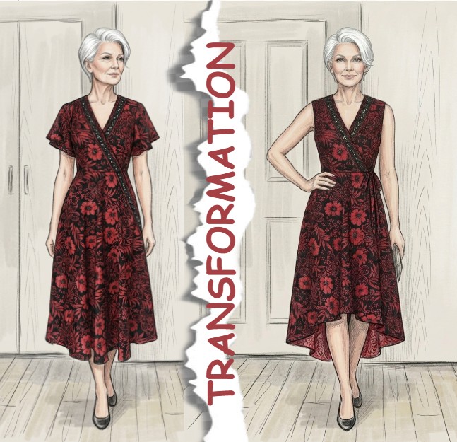 Swaze-creations Transformation d'une robe portefeuille en robe asymétrique